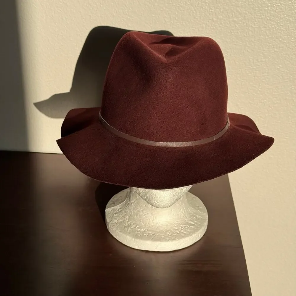 Bailey Poet Burgundy 100% Wool Fedora Hat Small Hollywood Vagabond Packable